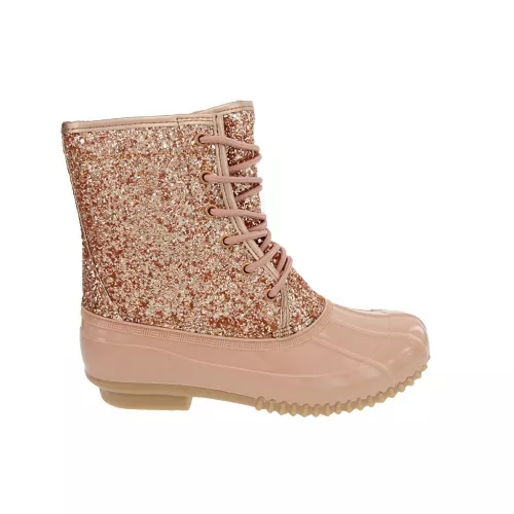 Sugar Rose Gold Glitter 10M Brand NIB Rain Duck Boots Pefect New Condition